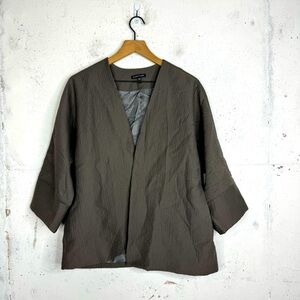 Eileen Fisher Crinkle Textured Open Front Cardigan 3/4 Sleeves Sweater Medium